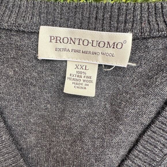 Pronto Uomo 100% Merino Wool V Neck Pullover Knit Vest Mens Versatile Layer XXL - Picture 3 of 10